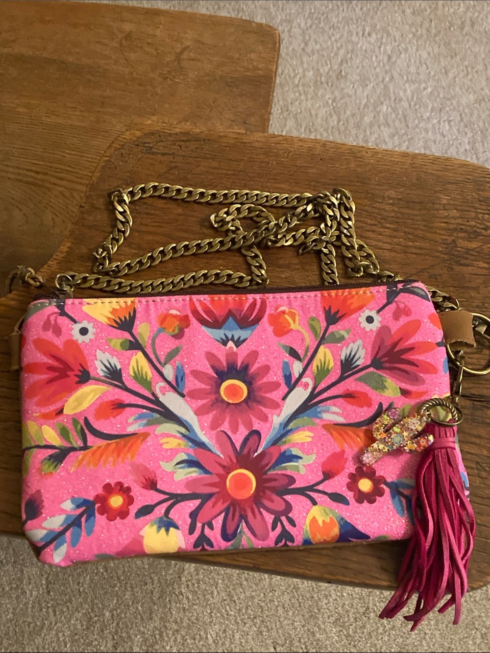 keep it gypsy Floral Glitter Bag with Chain Strap & Cactus Charm
